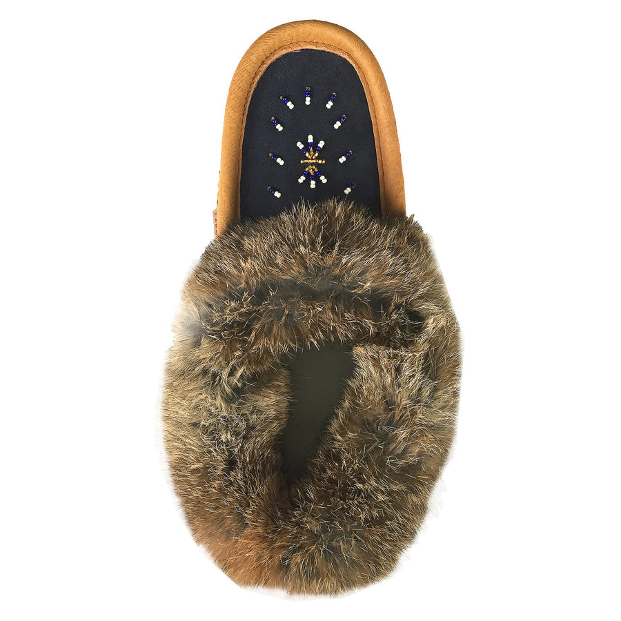 Women's Fleece Lined Rabbit Fur Suede Moccasins