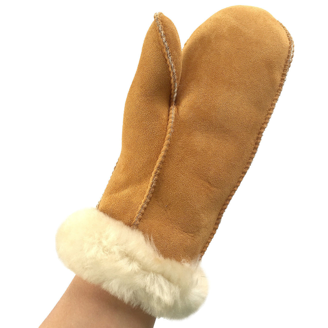 Women's Warm & Plush Real Genuine Sheepskin Lined Mittens Natural Tan