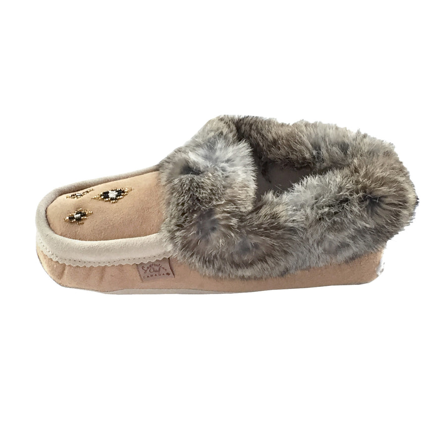 Women's Rabbit Fur Sheepskin Lined Suede Moccasins (Clearance)