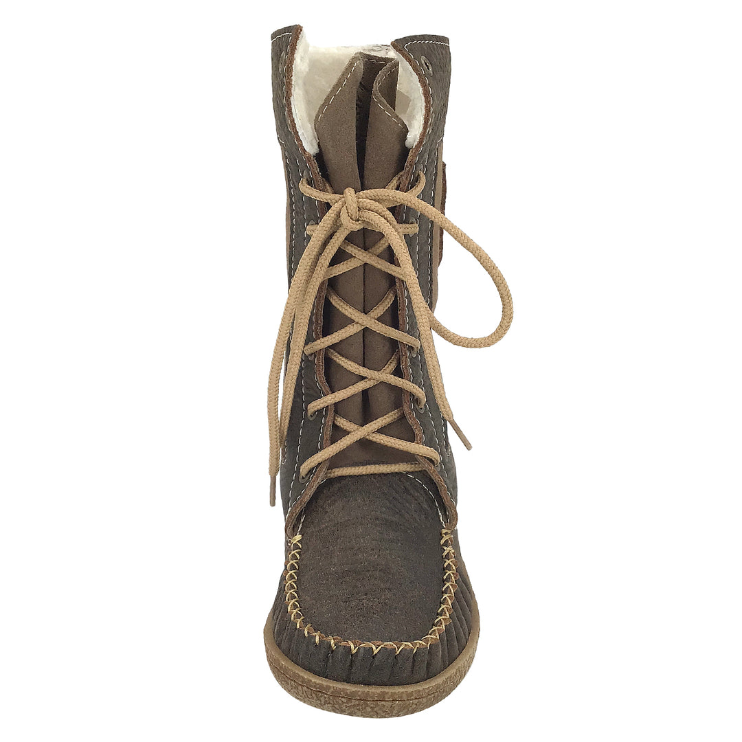 Women's 12" Old Brown Sheepskin Lined Snowshoe Lace Up Moccasin Boots