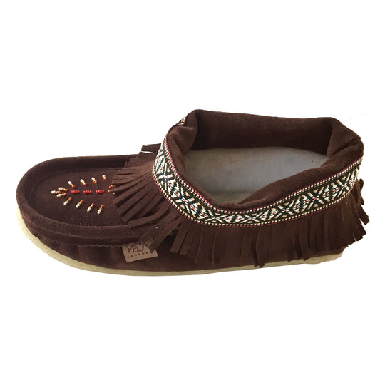 Women's Beaded Fringed Fleece Slippers With Crepe Sole