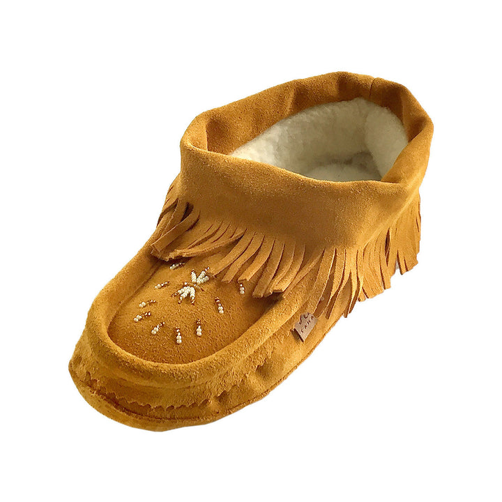 Women's HandBeaded Soft Suede Sole Ankle Fringed Moccasin Slippers