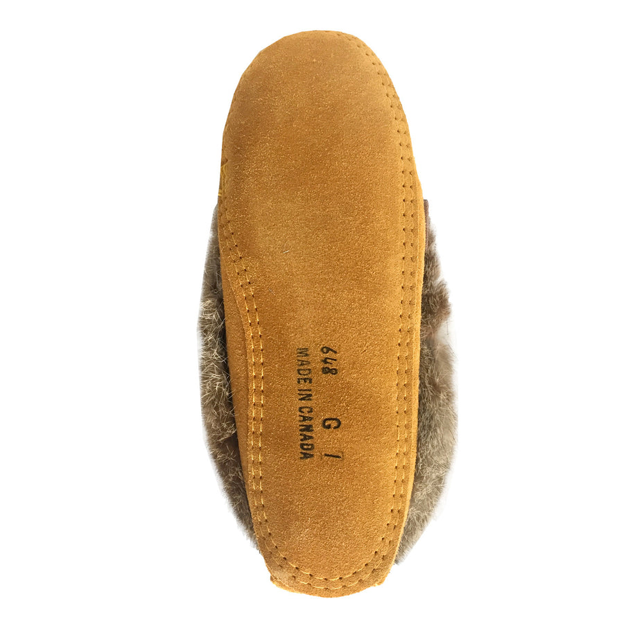 Junior Suede Fleece Lined Beaded Rabbit Fur Moccasins